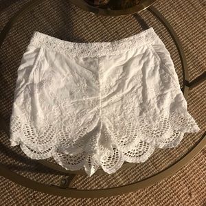 Side Zip White Lace Shorts with Lace Up Accent